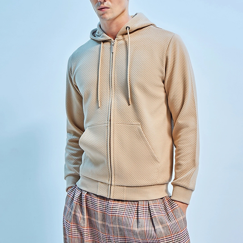hongfeng manufactures brown zip up hoodie mens with trendy designs and premium quality fabric.